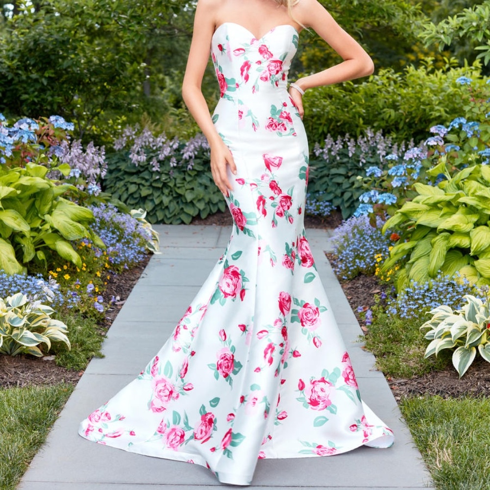 CLARISSE 3424 FLORAL STRAPLESS GOWN $325